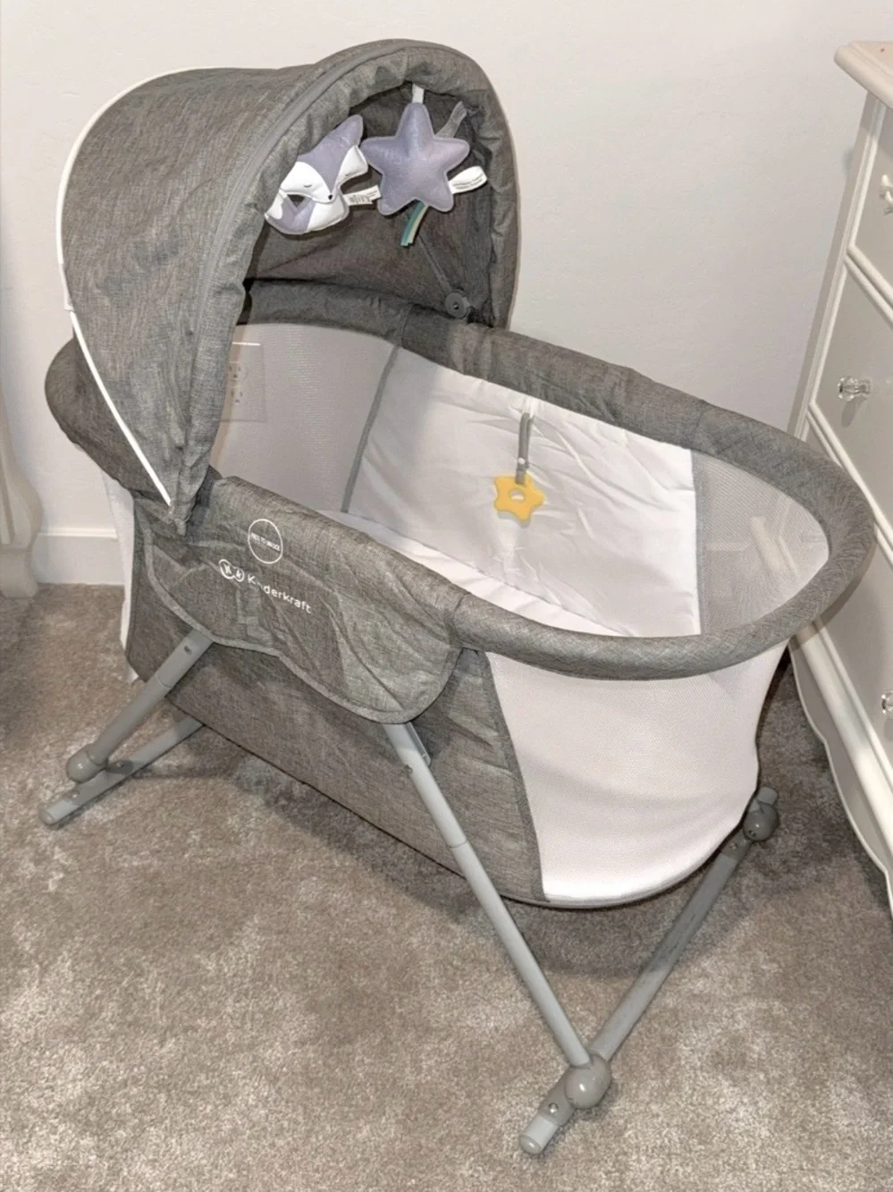 Gray Portable Baby Bassinet with Canopy
